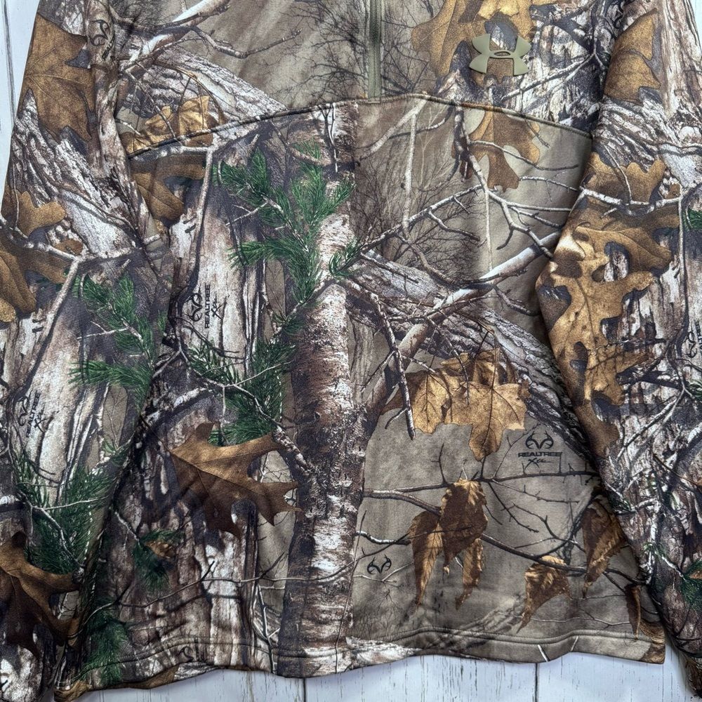 Under Armour Camo Quarter Zip Fleece Pullover Realtree Hunting Jacket L Outdoor - Picture 5 of 16